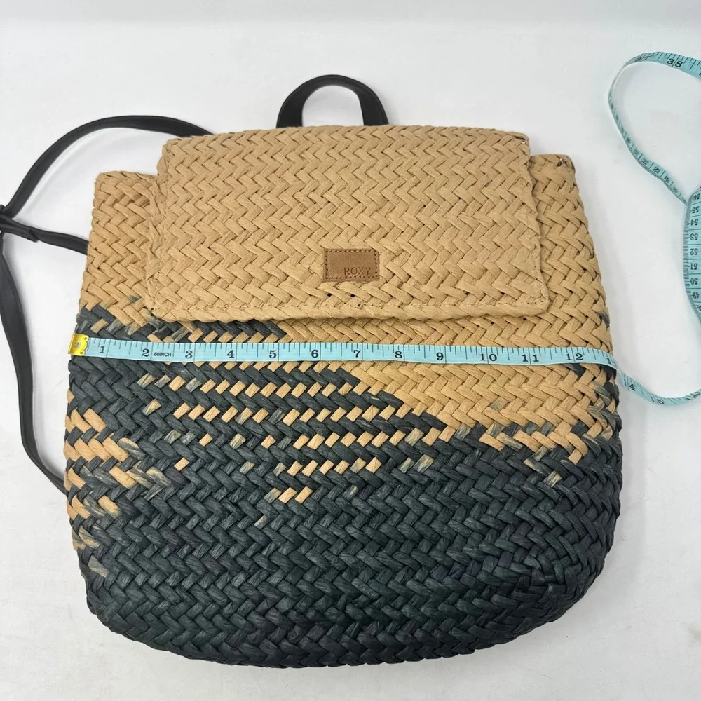 Roxy Backpack Tan Blue OS Straw Beach Boho Summer Travel Bag